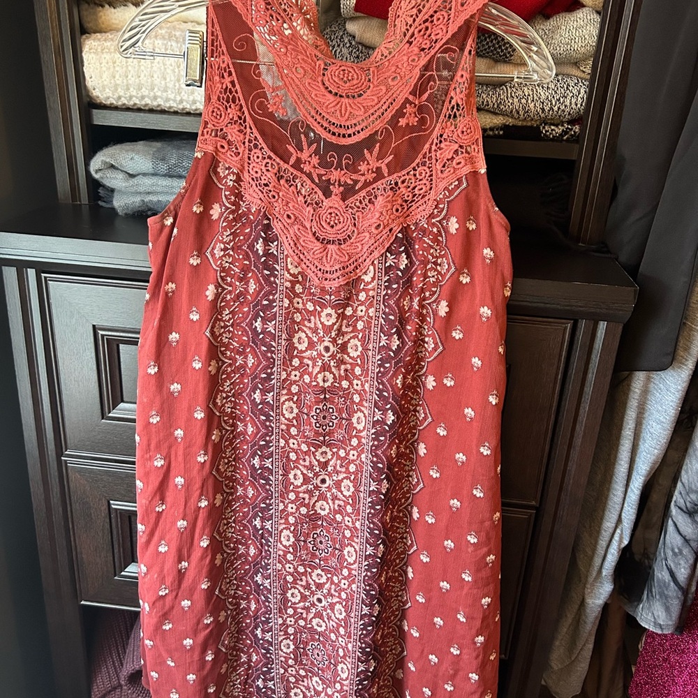 City Triangles Burgundy Embroidered Dress